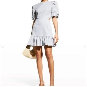 Veronica Beard Size 6 IKER Puff Sleeve Cutout Minidress Blue/Off White NWT